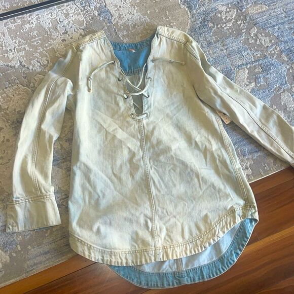 NWT Free People Blue Sky Lace Up Denim Dress Small - Picture 1 of 9